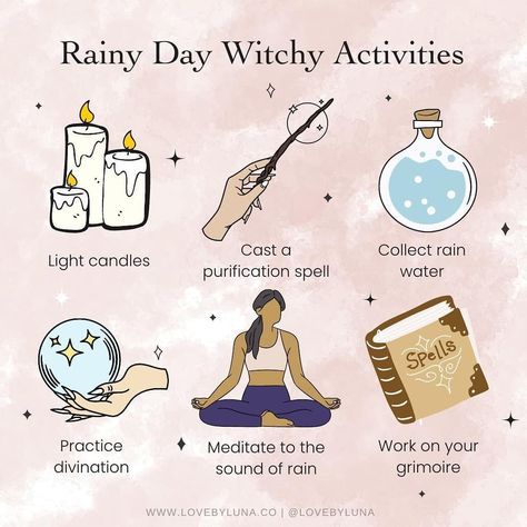 @mysticwitchofthemoon on Instagram: “Rainy day witchy activities by @lovebyluna . . . . #wiccansofinstagram #witchlife #witchesofinstagram #witch #witchcraft #wicca #wiccan…” Witch Activities, Witchcraft Resources, Witchy Activities, Witch Tips, Witch Tools, Traditional Witchcraft, Wiccan Magic, Witch Spirituality, Spiritual Journals