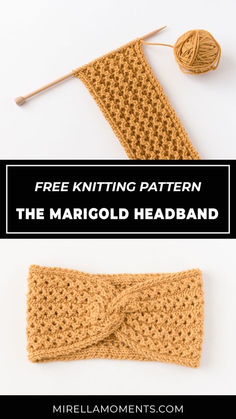 Knitting pattern for the Marigold headband Free Headband Patterns, Earwarmer Knitting Patterns, Knitting Patterns Hats Women, Headband Knitting Pattern, Crochet Hair Band, Christmas Knitting Projects, Knitted Headband Free Pattern, Winter Knitting Patterns, Headband Knitting