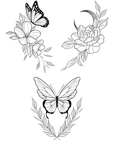 Tato Flash, Tattoo Outline Drawing, Small Pretty Tattoos, Flash Tattoo Designs, Cute Tiny Tattoos, Line Art Tattoos, Flowers And Butterflies, Nature Tattoos, Feminine Tattoos