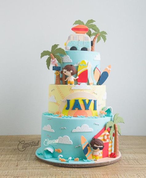 Surfing Cake, Ocean Birthday Cakes, Summer Birthday Cake, Surf Cake, Surf Birthday, Beach Themed Cakes, Ocean Cakes, Nautical Cake, Beach Birthday Party