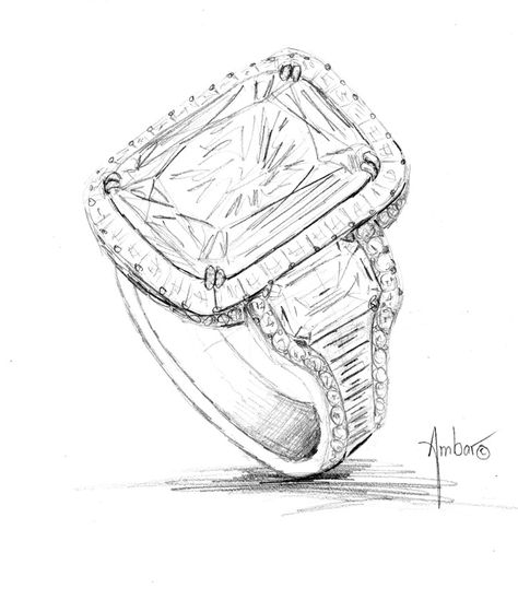 A Bez Ambar free hand drawing of custom engagement ring setting that reflects the client's special taste and personality. Drawings Of Jewellery, How To Draw A Ring, Engagement Drawing, Diamond Ring Drawing, Drawing Jewellery, Rings Drawing, Jewelry Drawings, Jewellery Sketch, Ring Drawing