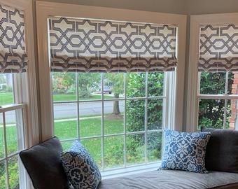 Bay Window Shades, Nursery Valance, Modern Valances, Modern Roman Shades, Faux Roman Shade Valance, Roman Shade Valance, Custom Valances, Faux Roman Shades, Flat Roman Shade