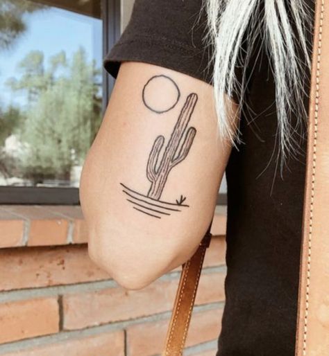 South Western Tattoo Ideas, Cactus Cowboy Hat Tattoo, Palm Springs Tattoo Ideas, Coachella Tattoo, Fine Line Cactus Tattoo, Saguaro Tattoo, Arizona Tattoo Ideas, Rib Tattoos For Women Quotes, Western Sleeve