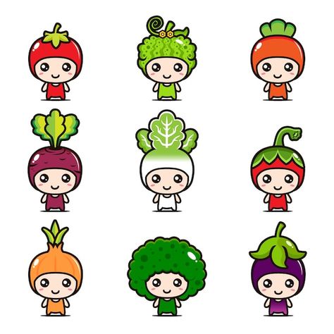 Mascot Design Ideas, Vegetable Cartoon, Vegetable Design, Cartoon Mascot, Vector Food, Character Cartoon, Mascot Design, Chibi Drawings, Character Design Animation