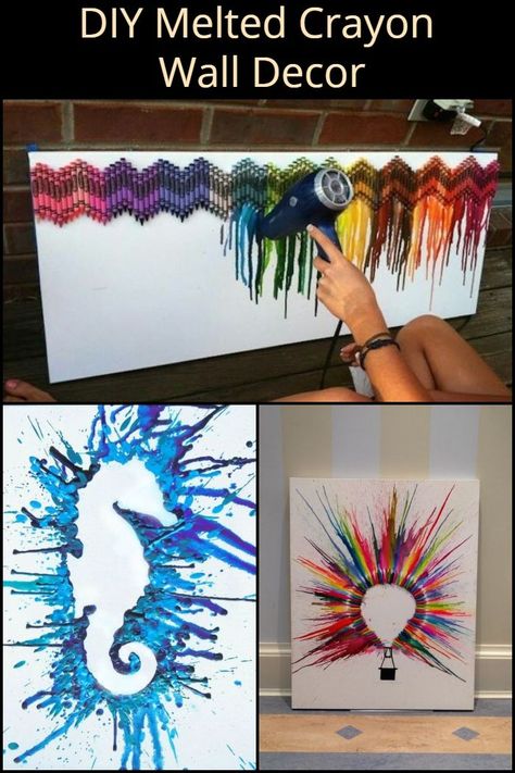 With a Canvas, Some Crayons, and a Hair Dryer, You Can Create Your Own Masterpiece Melted Crayons On Canvas, Blow Dry Crayon Art Diy, Crayon Canvas Art Melted, Melted Crayon Crafts Canvases, Melt Crayons On Canvas, Hands On Art Projects, Unconventional Art Ideas, Melt Crayon Art, Crayon Art Melted Diy