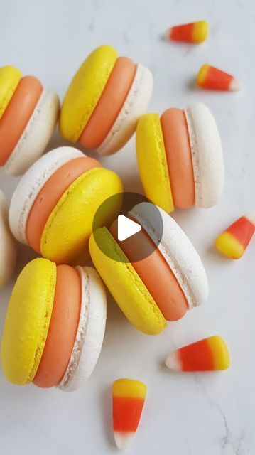 VIKTORIJA SISKOVA || MACARON | МАКАРОН 🤎 on Instagram: "🤍🧡💛 CANDY CORN FLAVOUR GANACHE RECIPE FOR MACARONS 💛🧡🤍  Ingredients: 🤍 214 grams of white chocolate with 33-34% cocoa solids 🧡 114 grams of Candy Corn sweets 💛 14 grams of raw honey 🤍 178 grams of heavy cream (at least 36% fat)  Method: 🧡Add the chocolate to the tall plastic jug, pour honey on top - set aside. 💛 In a saucepan, heat the cream with added candy corn on low heat whisking constantly until candy corn melts down.  🤍 Pour the cream and candy corn mixture over chocolate and leave for 1 minute.  🧡 Using a hand blender, blend all parts well to make a smooth and silky emulsion. Do not use high speed as you may introduce some air bubbles. 💛 If you see some small parts of candy corn left, strain your ganache through Candy Corn Macarons, Decorate Macarons, Halloween Macarons, Creek Ideas, Plastic Jugs, Halloween Sprinkles, Ganache Recipe, Macaron Recipe, Color Swirl