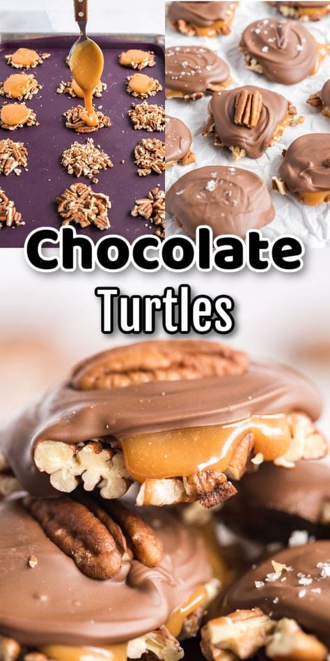 Turtle Candy With Pecans, Chocolate Pecan Turtle Clusters, Candy With Pecans, Pecan Turtle Clusters, Pecan Turtles Recipe, Turtle Clusters, Caramel Turtles, Turtle Candy, Chocolate Turtle