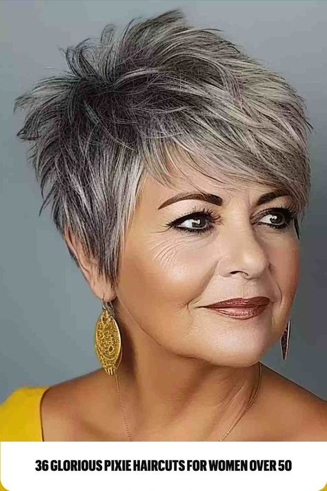 Ageless Pixie Cut with Elegance for a Woman Aged 50 Messy Spikey Short Hair, Medium Shag, Short Spiky Haircuts, Short Spiked Hair, Short Sassy Haircuts, Hairstyle Tips, Funky Short Hair, Short Spiky Hairstyles, Short Silver Hair