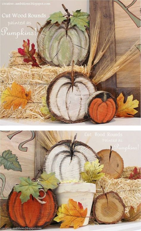 For next Halloween you can use wood slices, and color them as pumpkins. It will be effective detail for this important holiday. You’re children will be very satisfied and happy, believe me! Wood Slices Ideas, Fall Wood Crafts, Wood Slice Art, Wood Slice Crafts, Thanksgiving Diy, Wood Pumpkins, Fall Deco, Fall Halloween Crafts, Fall Crafts Diy