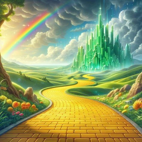 Wicked Emerald City, Wizard Of Oz Yellow Brick Road, Wizard Of Oz Wallpaper Iphone, Wizard Of Oz Set Design Ideas, Wizard Of Oz Fanart, Wizard Of Oz Background, Wicked Background, The Wizard Of Oz Illustration, Wizard Of Oz Wallpaper