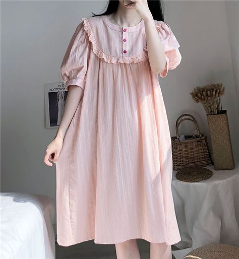 Tanee Short-Sleeve Midi Pajama Dress | YesStyle Cute Pajamas Dress, Night Dress Pajamas, Cute Pajama Dress, Cute Night Dress For Women, Night Dresses For Women, Cute Night Outfits, Pajamas Ideas, Pajamas Girl, Women Nightwear Dresses