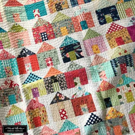 One Village - Together | modafabrics.com Village Quilt Pattern Free, House Quilts Patterns Free, Moda Quilt Patterns Free, House Quilt Patterns Free, Village Quilt Pattern, Houses Quilt, Quilt Houses, Village Quilt, House Quilt Block