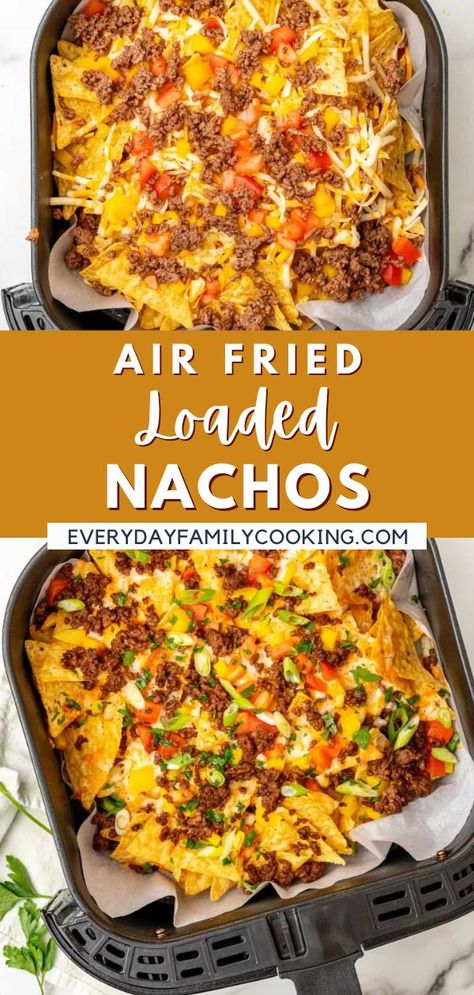 Essen, Air Fryer Nachos, Cheesy Nachos, Air Fryer Recipes Dessert, New Air Fryer Recipes, Air Fryer Recipes Snacks, Cooks Air Fryer, Loaded Nachos, Air Fried Food