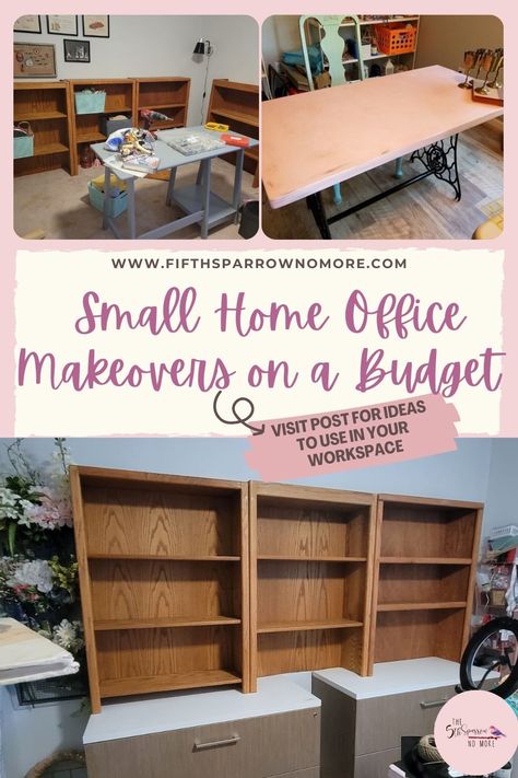 In this post I share ideas to complete an easy DIY small home office makeover on a budget that gave me a dedicated office space in a spare room. via @5thsparrownomore Office Remodel On A Budget, Closet In Home Office, Office For Two People Small Spaces, Home Office For Two People Small Spaces, Diy Office Organization Ideas, Home Office Ideas On A Budget, Diy Home Office On A Budget, Diy Small Home Office, Small Home Office Makeover