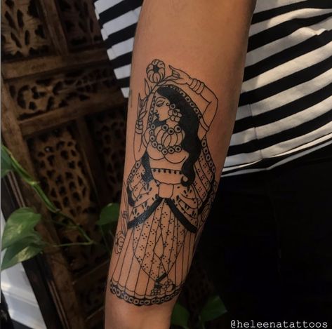 Heleena Mistry South Asian Tattoo Design, South Asian Tattoos, Indian Goddess Tattoo, Sari Tattoo, Pakistani Tattoo, Middle Eastern Tattoo, South Asian Tattoo, Desi Tattoo, Dharma Tattoo