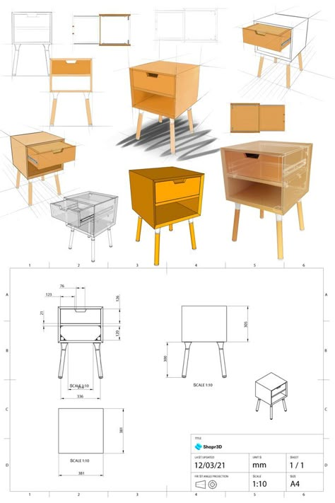 Digitize your woodworking workflow with Shapr3D. Create 3D models on iPadOS, macOS, or Windows. 3d Design App, Nightstand Design, Detail Arsitektur, Industrial Design Portfolio, Presentation Board Design, Furniture Design Sketches, Perspective Drawing Architecture, Kitchen Layout Plans, Furniture Details Design