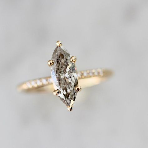 Gem Breakfast, Wide Band Diamond Rings, Big Diamond Engagement Rings, Marquise Wedding Ring, Marquise Cut Diamond Ring, Salt Pepper Diamond, Handmade Gold Ring, Marquise Shape Diamond, Cute Engagement Rings