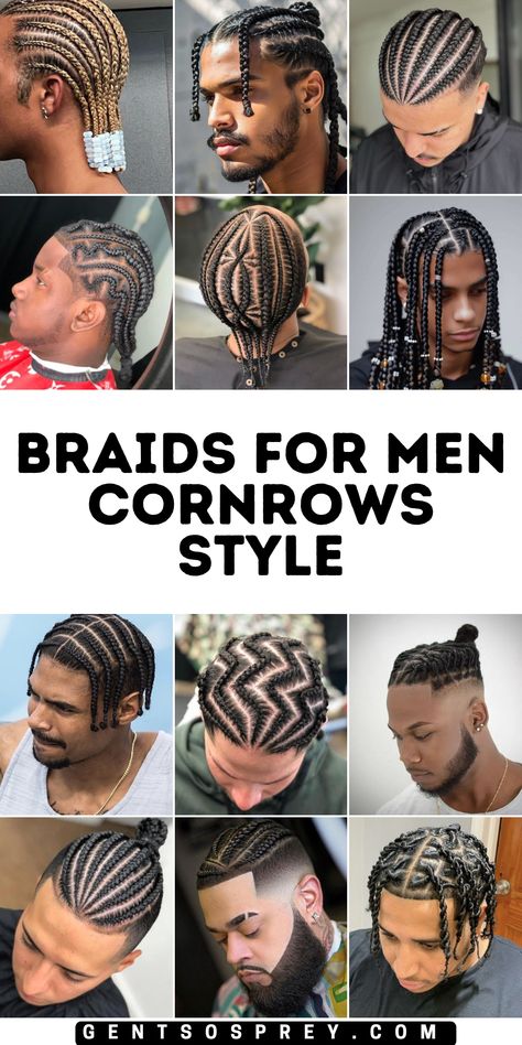 Discover 24 braids for men cornrows style ideas for 2024, perfect for those looking for easy and stylish options. Whether you have short or long hair, these cornrow hairstyles offer a modern and fashionable look. From natural hair designs to intricate braided patterns, these styles are ideal for black men seeking a trendy yet protective hairstyle. Cornrow Hairstyles For Black Man, Hair Styles For Men Braids, Mens Cornrows With Fade, Mens Braids Hairstyles With Fade, Cornrows For Men Black, How To Style My Hair, Men’s Cornrows Ideas, Men's Braids Styles, Male Braids Hairstyles Black For Men