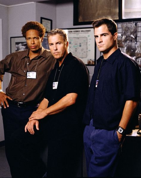 Gary Dourdan (Warrick Brown), William Petersen (Gil Grissom) & George Eads (Nick Stokes)