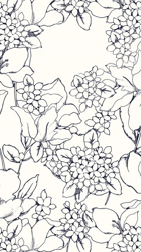 Blue and white floral pattern design ideas and inspiration. Love this print. Iphone Wallpaper Time Frame, Flower Background Drawing, Black And White Pattern Background, White And Black Wallpaper, White Flowers Wallpaper, Patterns Black And White, Black And White Backgrounds, Black Flower Pattern, Floral Pattern Wallpaper