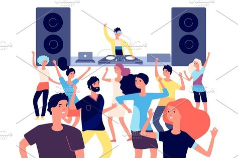 Nightlife Illustration, Floor Dancing, Flow App, Dancing People, Cartoon Characters As Humans, Party Flats, Disco Club, Music Club, Club Dance