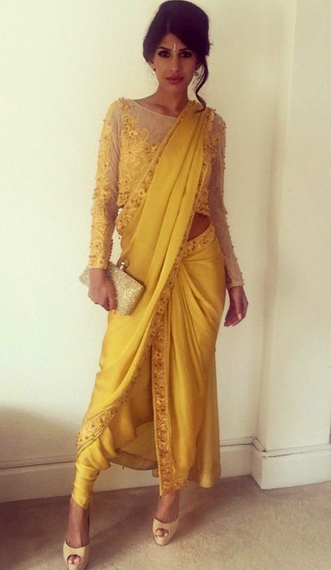 Jasmin Walia Jasmine Outfit, Indian Silk Dresses, Yellow Jasmine, Asian Attire, Haldi Outfits, Saree Wearing Styles, Saree Draping Styles, Choli Blouse, Modern Saree