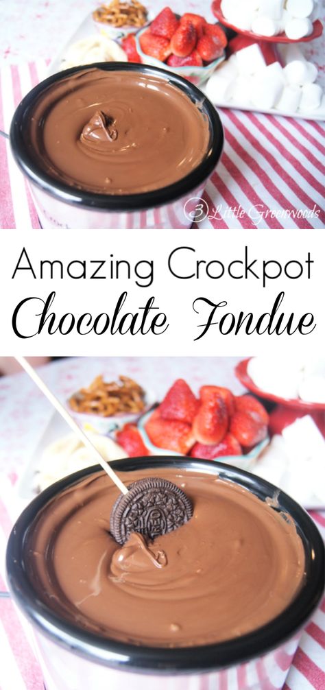 Crockpot Fondue, Easy Chocolate Fondue Recipe, Chocolate Crockpot, Crockpot Chocolate, Fondue Dippers, Easy Fondue, Dessert Fondue, Fondue Dinner, Mousse Au Chocolat Torte