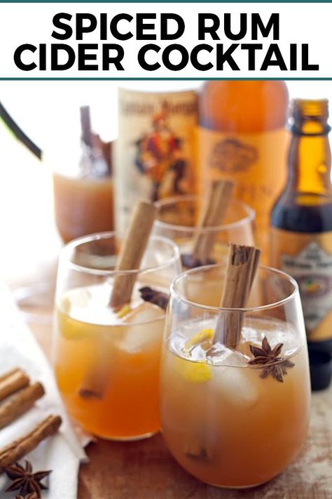 Looking for a fall cocktail? Try this autumn spiced rum cider cocktail – the perfect blend of spiced rum, spiced apple cider, and hard cider. Cinnamon and star anise for garnish! Cointreau Cocktail, Halloween Food For Adults, Campari Cocktail, Spiced Rum Cocktails, Cider Cocktail, Apple Cider Cocktail, Cider Cocktails, Thanksgiving Cocktails, Spiced Apple Cider