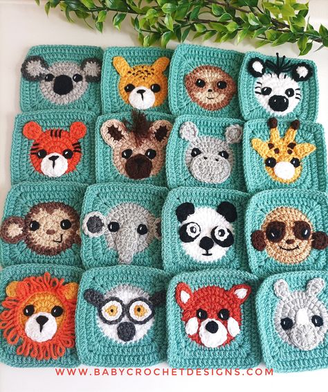 Jungle Pick and Mix Granny Squares Animal Granny Squares, Granny Square Baby Cardigan, Granny Square Variations, Crochet Blanket Animals, Granny Square Animal Blanket, Granny Square Häkelanleitung, Motifs Granny Square, Granny Square Projects, 4mm Crochet Hook