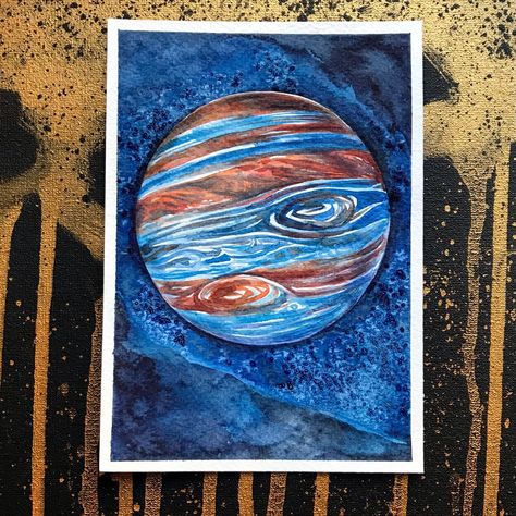 Jupiter Painting, Planet Watercolor, Jupiter Planet, Planet Painting, Space Artwork, Star Painting, Planets Art, Hand Painted Artwork, Watercolor Texture