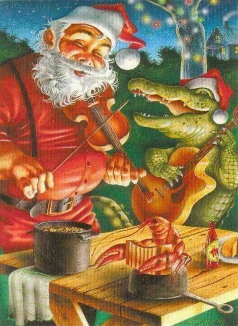 Cajun Santa Cajun Night Before Christmas, Swamp Party, Merry Christmas Images Free, Cajun Christmas, Louisiana Christmas, New Orleans Christmas, Christmas Images Free, Birth Announcement Cards, Louisiana Art