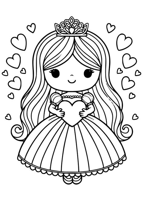 Princess Heart 5 drawing for coloring page Free Printable! Nurieworld Drawing For Coloring, Printable For Preschool, Coloring Pictures For Kids, Girls Coloring Pages, Wedding Coloring Pages, Angel Coloring Pages, Free Coloring Pages For Kids, Crayola Coloring Pages, Baby Coloring Pages