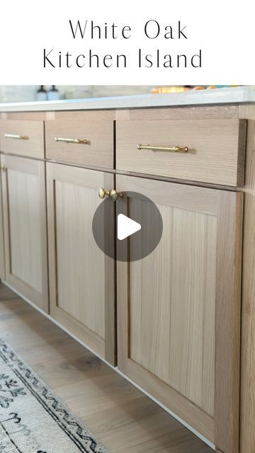 Melissa Wilson  |  Design & DIY on Instagram: "One of my favorite projects of 2022 was transforming our builder grade white island to white oak.  We wrapped three of the sides with white oak, refaced the drawers and doors and added white oak edge banding to cover the facing. Finally, I added some unlacquered brass hardware and couldn’t be any more in love.  And here’s the secret to keeping white oak looking raw (without darkening or yellowing), use a sealer *first*, then a matte topcoat. Exact products I used linked below.   If you’d like to see more behind the scenes, be sure to check out check out my kitchen island highlight.  👉🏼 WAYS TO SHOP: 1. Comment ISLANDSUPPLIES (no spaces). A link will be sent to your dm.  2. Click the link in my bio to shop in the ltk app  https://liketk.it/3Y White Oak Cabinet Stain Colors, White Oak Kitchen Island, Treehouse Kitchen, White Oak Kitchen Cabinets, Unlacquered Brass Hardware, Sherwin Williams White, White Oak Kitchen, White Island, Kitchen Wrap