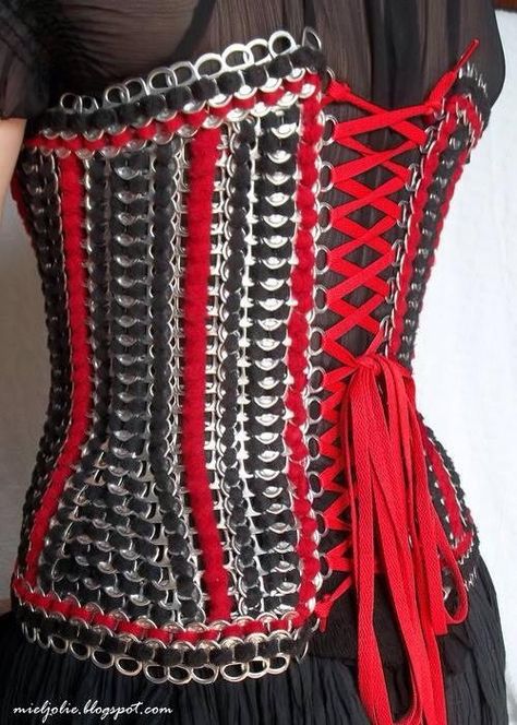 Can tab corset back Punk Steampunk, Corset Tutorial, Soda Tab Crafts, Pop Can Tabs, Can Tab Crafts, Soda Can Tabs, Pop Tab Crafts, Can Tabs, Goth Steampunk