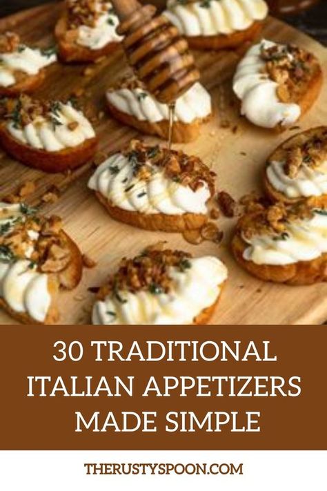 Finding time to cook is hard. "30 Italian Appetizers" offers easy and quick recipes. Perfect for any gathering. Save this pin to simplify your next party. Appetizers To Go With Pasta, Appetizer Recipes For Dinner Party, Italian Entertaining Dinner Parties, Italian Dessert Wedding, Appetizer For 50th Birthday Party, Italian Food Ideas For Party, Small Dishes For Party, Low Carb Italian Appetizers, Pasta Hors D’oeuvres