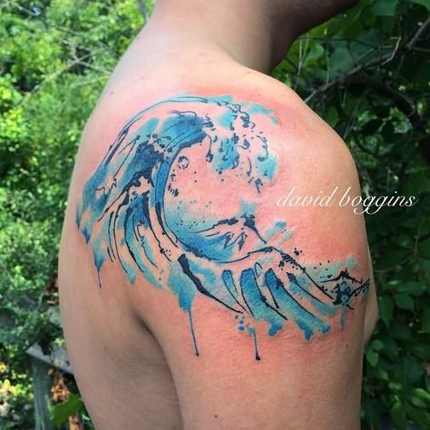 11+ Wave Tattoos On Shoulder                              … Tattoos On Shoulder, Ocean Theme Tattoos, Japanese Wave Tattoos, Cute Shoulder Tattoos, Wave Tattoos, Flower Shoulder Tattoo, Wave Tattoo Design, Watercolor Wave, Wave Tattoo