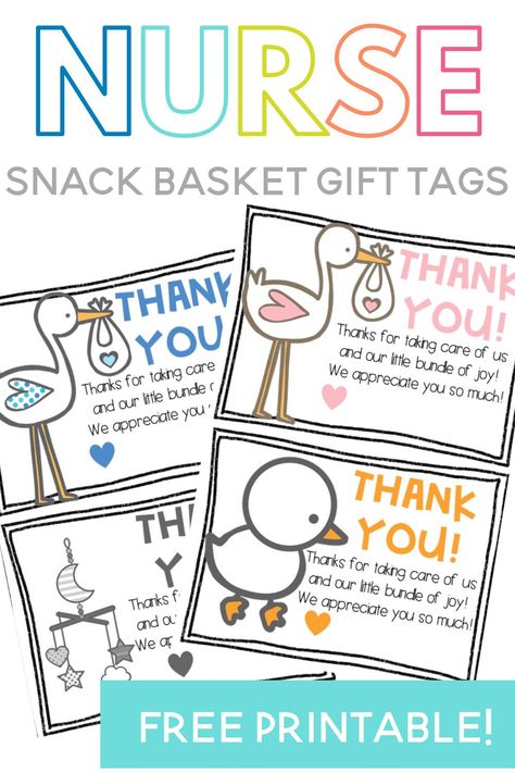 Labor and Delivery nurses are such special people! if you are preparing to have a baby and want to make the nurses feel extra appreciated, put together a special snack basket just for them! This post contains ideas and free nurse snack basket tags. Tags are included for a baby girl, a baby boy, multiples and a gender neutral tag! Postpartum Nurse Gift Basket, Labor And Delivery Thank You, Thank You For Labor And Delivery Nurses, Nurse Thank You Gift Basket, Nurses Basket Ideas, Snack Basket For Nurses, Hospital Thank You Gifts Nurses Labor, Thank You Gifts For Labor And Delivery, Nurse Snack Basket