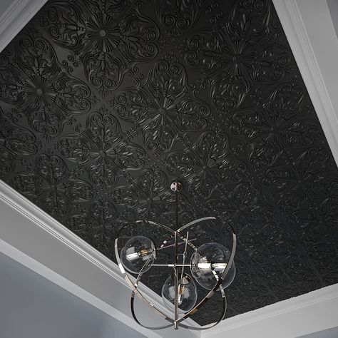 Decorative Drop Ceiling Tiles, Black Ceiling Tiles, Drop Ceiling Grid, Black Tile Bathrooms, Pvc Ceiling Tiles, Accent Ceiling, Drop Ceiling Tiles, Dark Ceiling, Decorative Ceiling Tile