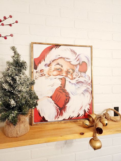 Shhhh Santa Clause Canvas Print Christmas Prints Vintage, Santa Wall Art, Vintage Santa Christmas Decor, Vintage Santa Decor, Mantel Decor Christmas, Santa Christmas Decor, Santa Claus Pictures, Christmas Mantel Decor, Christmas Picture Frames