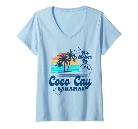 PRICES MAY VARY. It's Better In Coco Cay Bahamas beach vacation top featuring a retro 80s 70s vintage sunset, palm trees and surf in a distressed style print. Coco Cay Vacation Shirt for family, couples, just married couples, boyfriend, and girlfriend, and more Coco Cay Bahamas 2024 Beach Shirt Summer Vacation Matching Group design will make a great outfit and great memory of your vacation in Bahamas in 2024 Lightweight, Classic fit, Double-needle sleeve and bottom hem Coco Cay Bahamas, 2024 Beach, Bahamas Beach, Sunset Palm Trees, Vacation Tops, Vintage Sunset, Married Couples, Beach Shirt, 70s Vintage