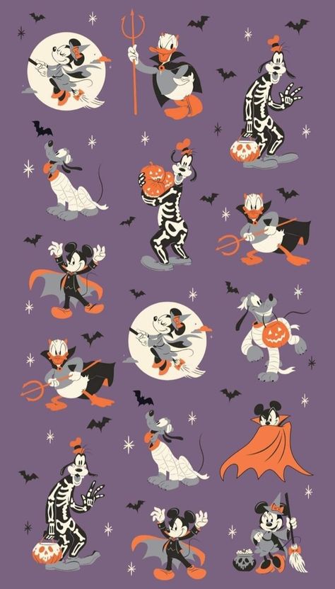 Foto Muro Collage, Halloween Desktop Wallpaper, Helloween Wallpaper, Halloween Wallpaper Backgrounds, Disney Characters Wallpaper, Halloween Wallpaper Cute, Halloween Characters, Mickey Halloween, Textil Design