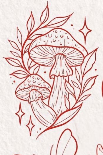 Easy Drawing Ideas, Mushroom Tattoos, Mushroom Drawing, Tattoo Portfolio, Tattoo Outline, Mushroom Art, Easy Drawing, Tattoo Design Drawings, Tattoo Stencils