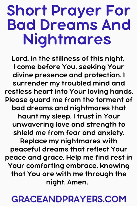 Seeking prayers for bad dreams and nightmares? We hope you can use these 6 prayers to calm yourself and make the bad dreams go away! Click to read all prayers for bad dreams and nightmares. Prayers To Cancel Bad Dreams, Prayers For Bad Thought, Prayers For Dreams To Come True, Prayers Against Bad Dreams, Prayer To Cancel Bad Dreams, Prayers For Nightmares, Prayer Against Bad Dreams, Prayer Against Bad Thoughts, Prayer For Nightmares