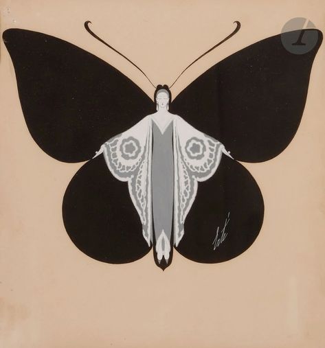 Erté | Butterfly Woman (1929) | MutualArt Erte Art Deco Illustrations, Erte Illustration, Art Deco Butterfly, Butterfly Woman, Erte Art Deco, Movement Art, Erte Art, Butterfly Fairy Wings, Art Deco Illustrations