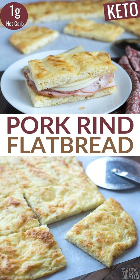 Pork rind keto bread is an easy low carb flatbread recipe. This gluten-free bread is perfect for making keto sandwiches and pizza. Keto Carbquick Recipes, Keto Lowcarb Recipes, Pork Rind Tortillas Keto, No Bread Recipes, Pork Rind Tortillas, Pork Rind Crumbs Recipe, Keto Blender Recipes, Diy Keto Bread, Zero Carb Bread Recipes