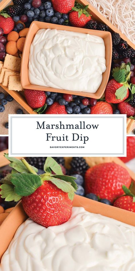 This Marshmallow Fruit Dip is a creamy, sweet dip made with only four ingredients for an easy addition to your favorite fruit! Marshmallow Dip For Fruit, Beautiful Fruit Platter, Marshmallow Fruit Dip, Cream Cheese Fruit Dip, Fruit Dips Recipes, Julie Blanner, Sweet Dips, Fruit Dip, Easy Appetizer Recipes