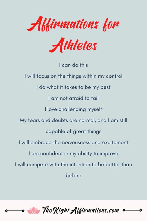 150 Affirmations for Athletes For Peak Performance - The Right Affirmations Sports Affirmations Inspirational Quotes, Advice For Athletes, Goals For Athletes, Mental Toughness Affirmations, Positive Sport Affirmations, Athlete Encouragement Quotes, Cheerleading Affirmations, Prayers For Athletes Sports, Inspirational Quotes Positive For Athletes