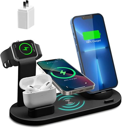 Amazon.com: Wireless Charging Station, 4 in 1 Wireless Charger Stand Dock Compatible for Apple Phone and iWatch and AirPods, Wireless Charger Fit for iPhone 14/13/ 13Pro/ 12/ 12Pro/ 11/X/XR/XS/ 8/8P : Cell Phones & Accessories Andriod Phone, Wireless Charging Station, Charger Station, Usb Outlet, Usb Microphone, Charger Stand, Samsung Products, Watch Charger, Charging Dock