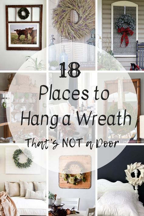 So Many ways to decorate with wreaths! Love all of the wreath inspiration here. 18 places to hang a wreath Wreath Placement Ideas, Wreath In Living Room, Indoor Wreath Ideas Living Rooms, Decorating With Wreaths Indoors, Wreath Wall Decor Living Room, Wreath On Wall, Living Room Wreath, Wreath Living Room, Wreath Inspiration