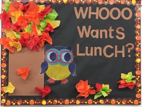 Back To School Cafeteria Bulletin Board Ideas, Fall Cafeteria Bulletin Board Ideas, Fall Bulletin Board Ideas For School, School Cafeteria Decorations, Cafeteria Decorations, Cafeteria Bulletin Boards, Daycare Bulletin Boards, Cafeteria Decor, School Lunchroom